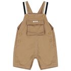 Baby Boys Beige Logo Dungaree, 1, hi-res