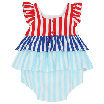Baby Girls Red, White & Blue Striped Shortie