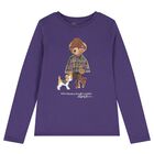 Girls Purple Polo Bear Long Sleeve Top, 1, hi-res