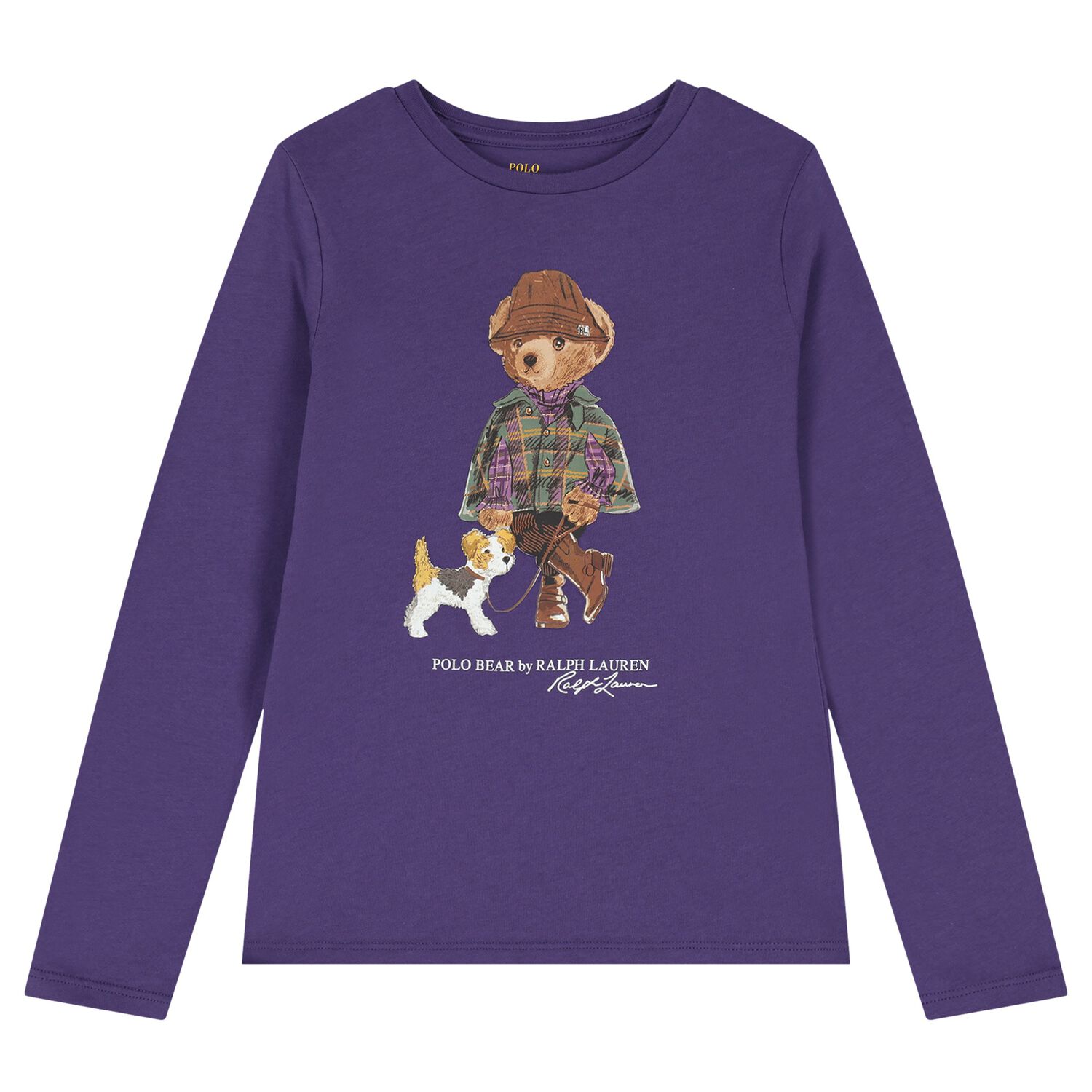 Girls Purple Polo Bear Long Sleeve Top, 1, hi-res