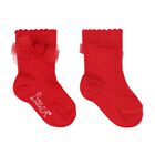 Baby Girls Red Pom Pom Socks, 1, hi-res