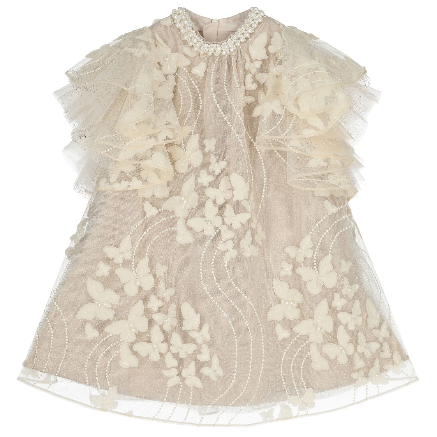 Girls Ivory Butterfly Tulle Dress, 1, hi-res