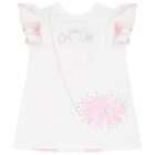 Girls White & Pink Floral Bag Print Leggings Set, 1, hi-res