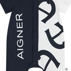 Baby Boys Navy Blue & White Logo Romper, 2, hi-res