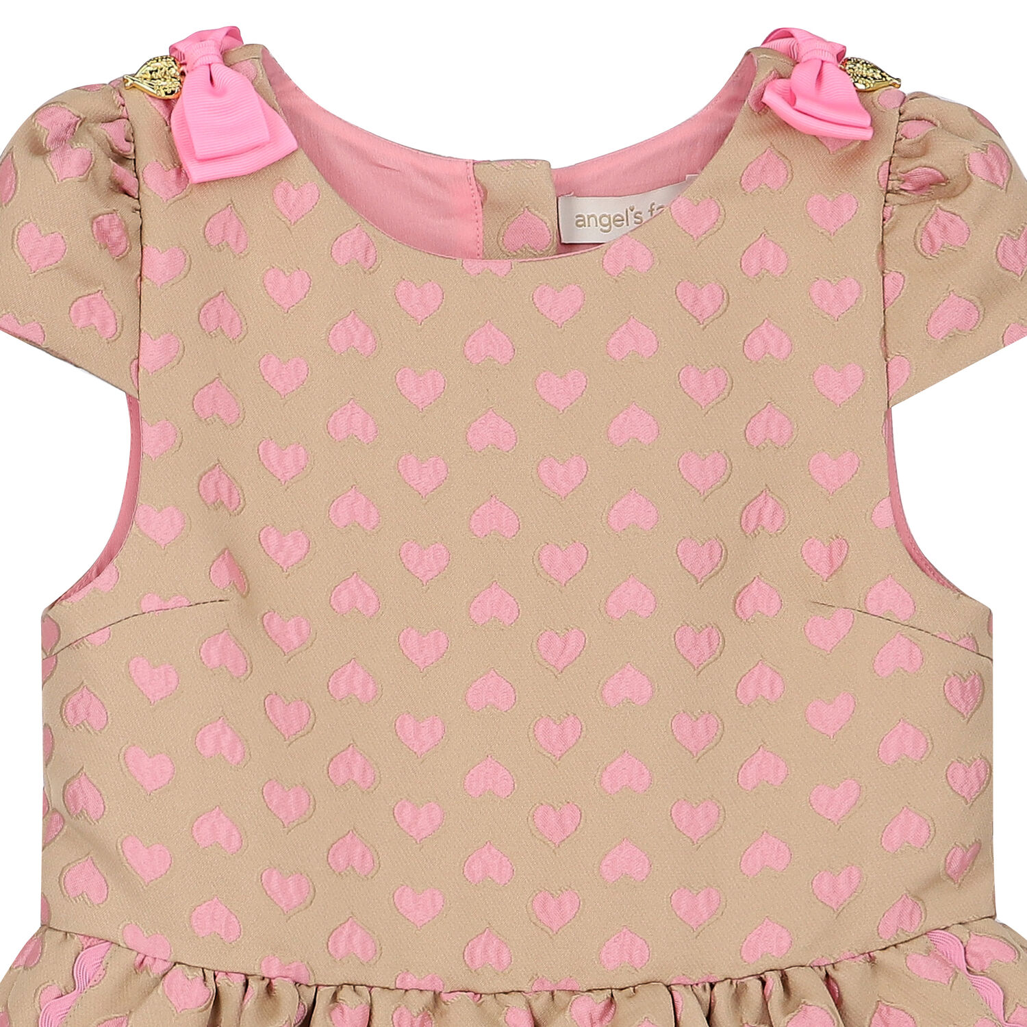 Girls Beige & Pink Jacquard Hearts Dress, 1, hi-res image number null