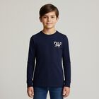 Boys Navy Logo Long Sleeve Top, 1, hi-res