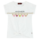 تيشيرت بالشعار باللون الابيض للبنات, 1, hi-res