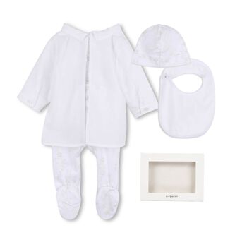 White & Beige Toile de Jouy Babygrow Gift Set