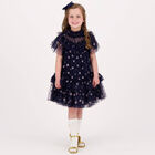 Girls Navy Blue Star Tulle Dress, 1, hi-res