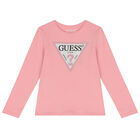 Girls Pink Logo Long Sleeve Top, 1, hi-res