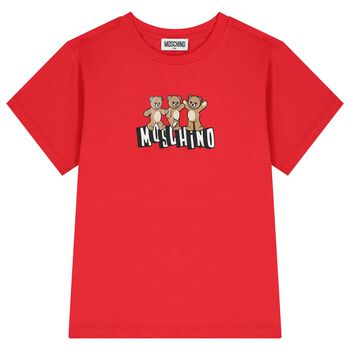 Boys Red Teddy Bear Logo T-Shirt