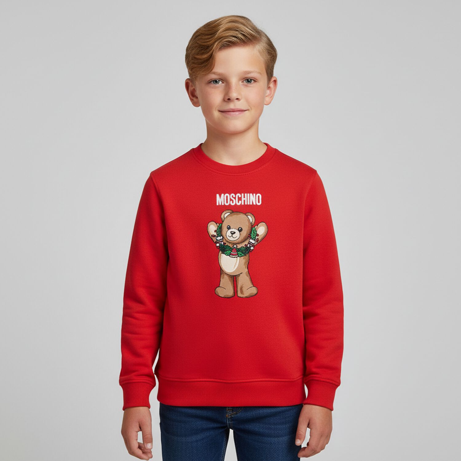 Red Christmas Teddy Bear Logo Sweatshirt, 1, hi-res image number null