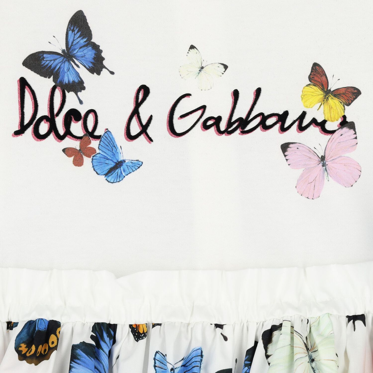 فستان بوبلين للبنات بتصميم فراشات باللونين الأبيض والأزرق, 1, hi-res