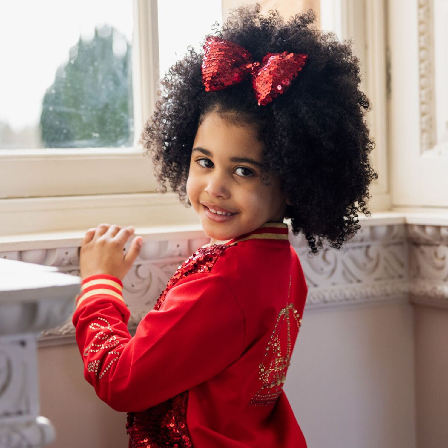 Girls Red Sequins Hair Clip, 1, hi-res