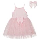 Girls Pink Bow Tulle Dress Set, 1, hi-res