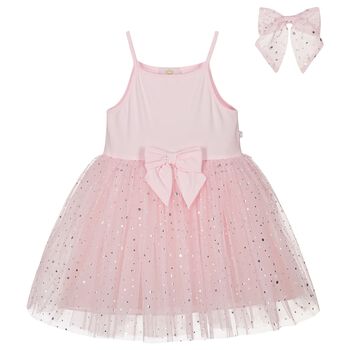 Girls Pink Bow Tulle Dress Set