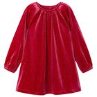 Girls Red Sparkly Velour Dress, 3, hi-res