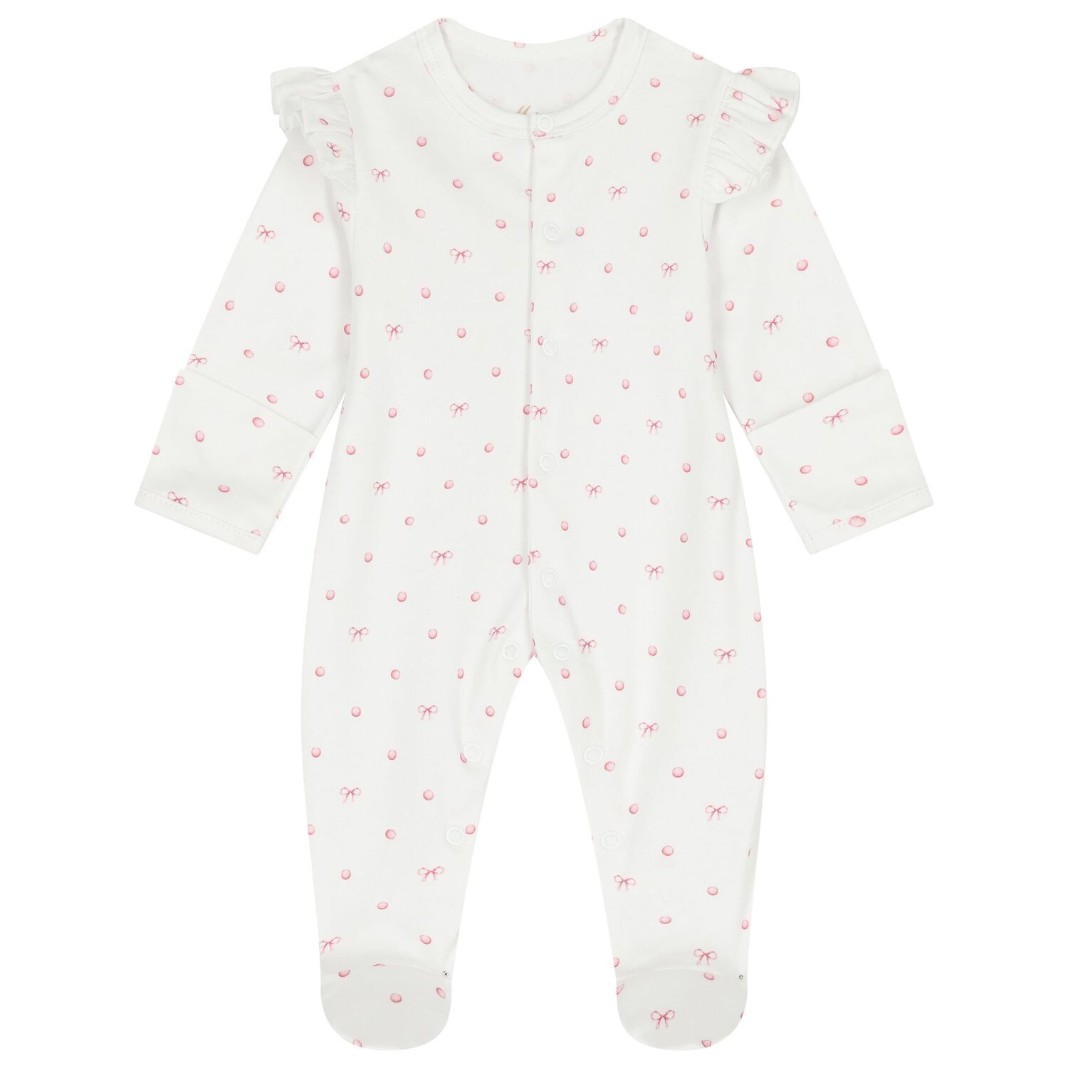 Baby Girls White & Pink Bow Babygrow Set, 1, hi-res
