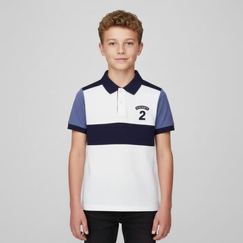 Boys White & Navy Blue Logo Polo Shirt