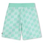 Boys Aqua & White Check Logo Shorts, 1, hi-res