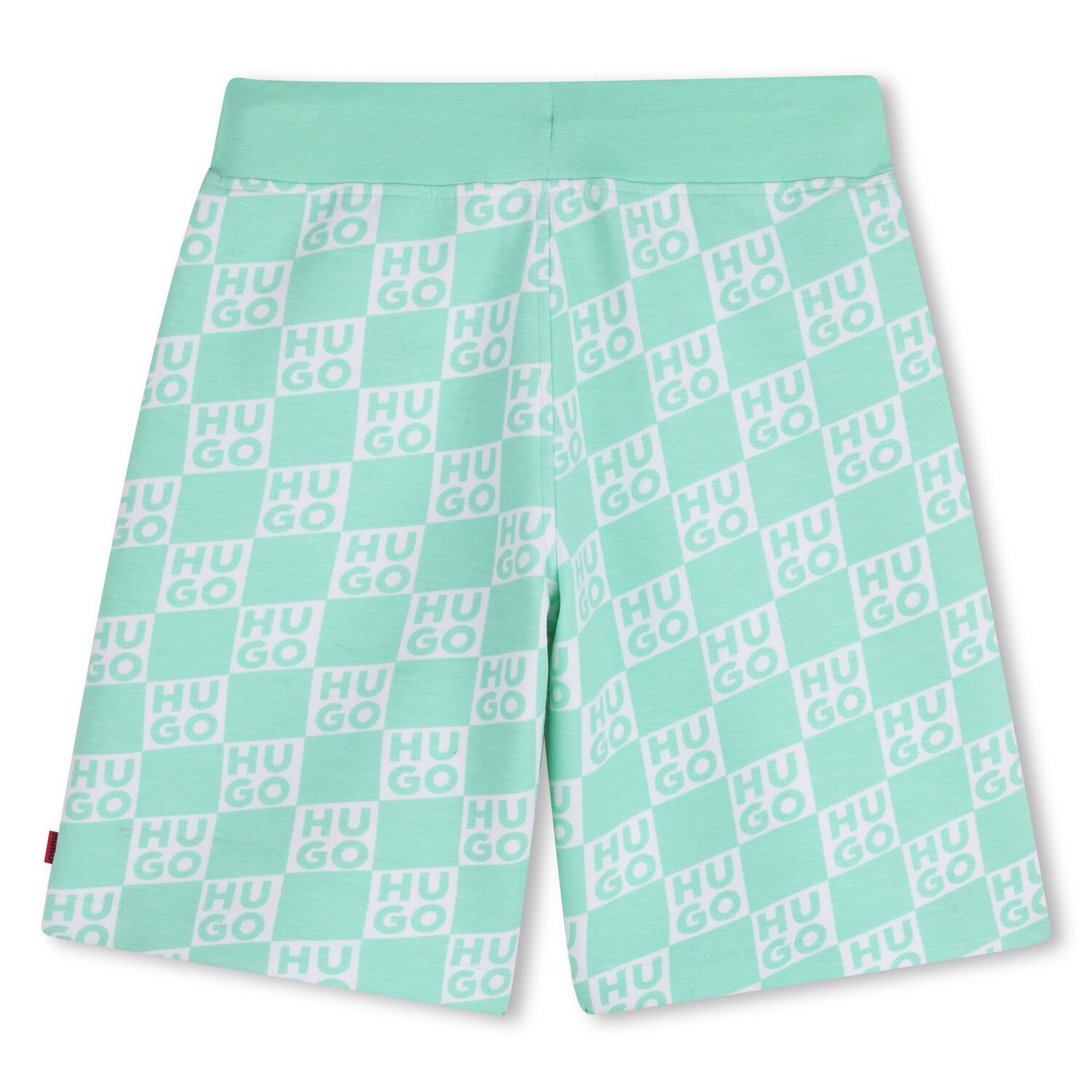 Boys Aqua & White Check Logo Shorts, 1, hi-res
