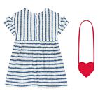 Younger Girls White & Blue Heart Dress & Bag Set, 1, hi-res