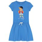 فستان بنات بولو بطبعة باللون الأزرق, 1, hi-res