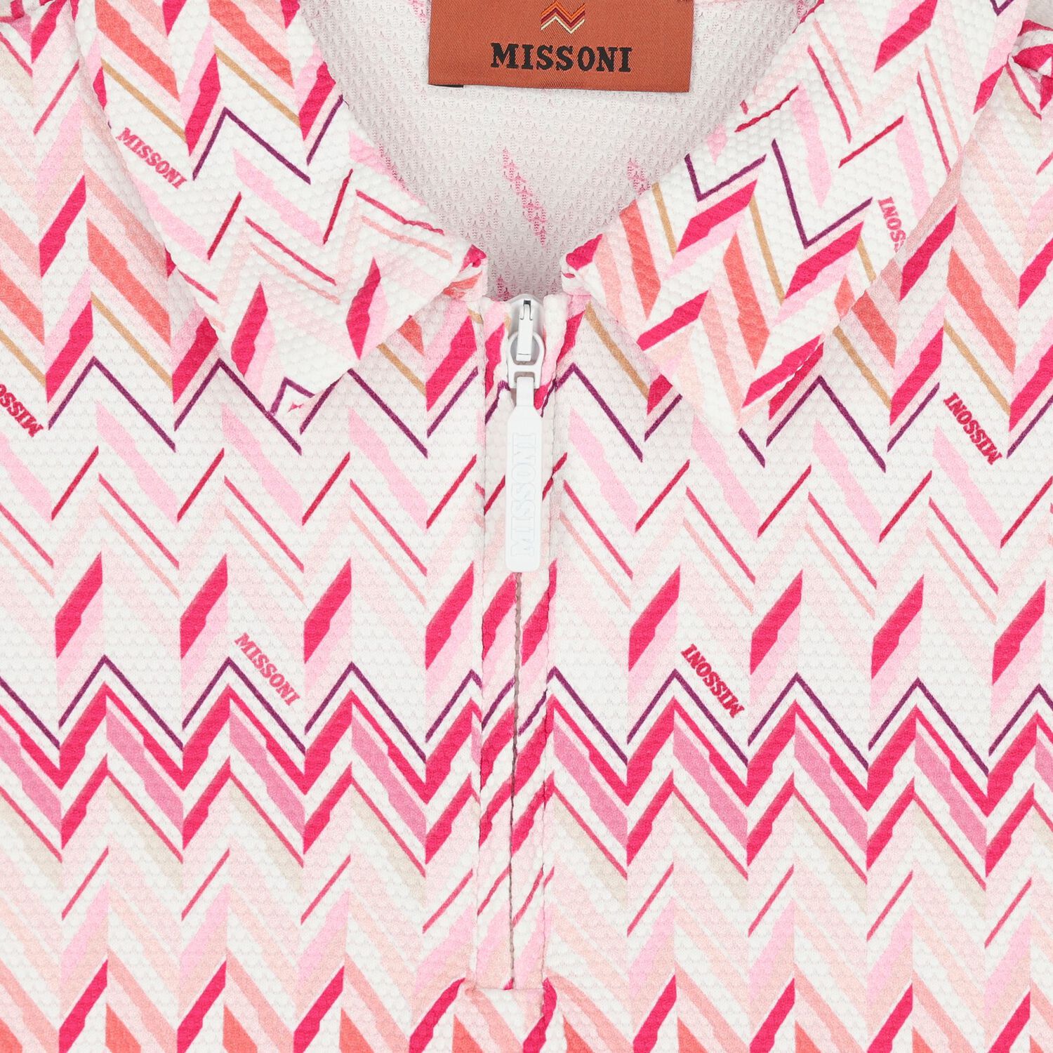 Girls Pink & White Logo Zig Zag Polo Dress, 1, hi-res