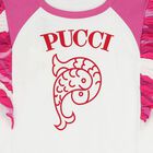 فستان للبنات باللون أبيض ووردي مكشكش بشعار, 1, hi-res