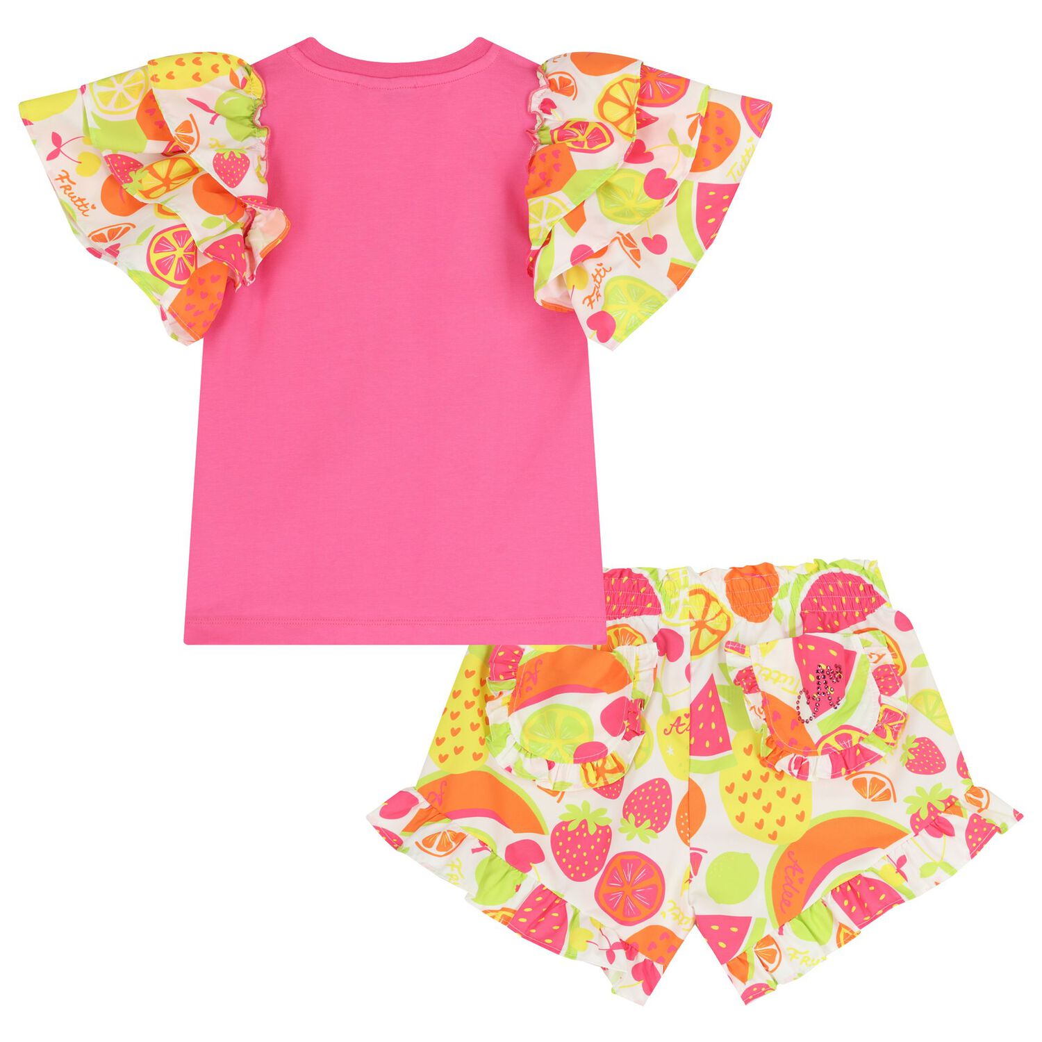 Girls Pink & White Logo Ruffled Shorts Set, 1, hi-res