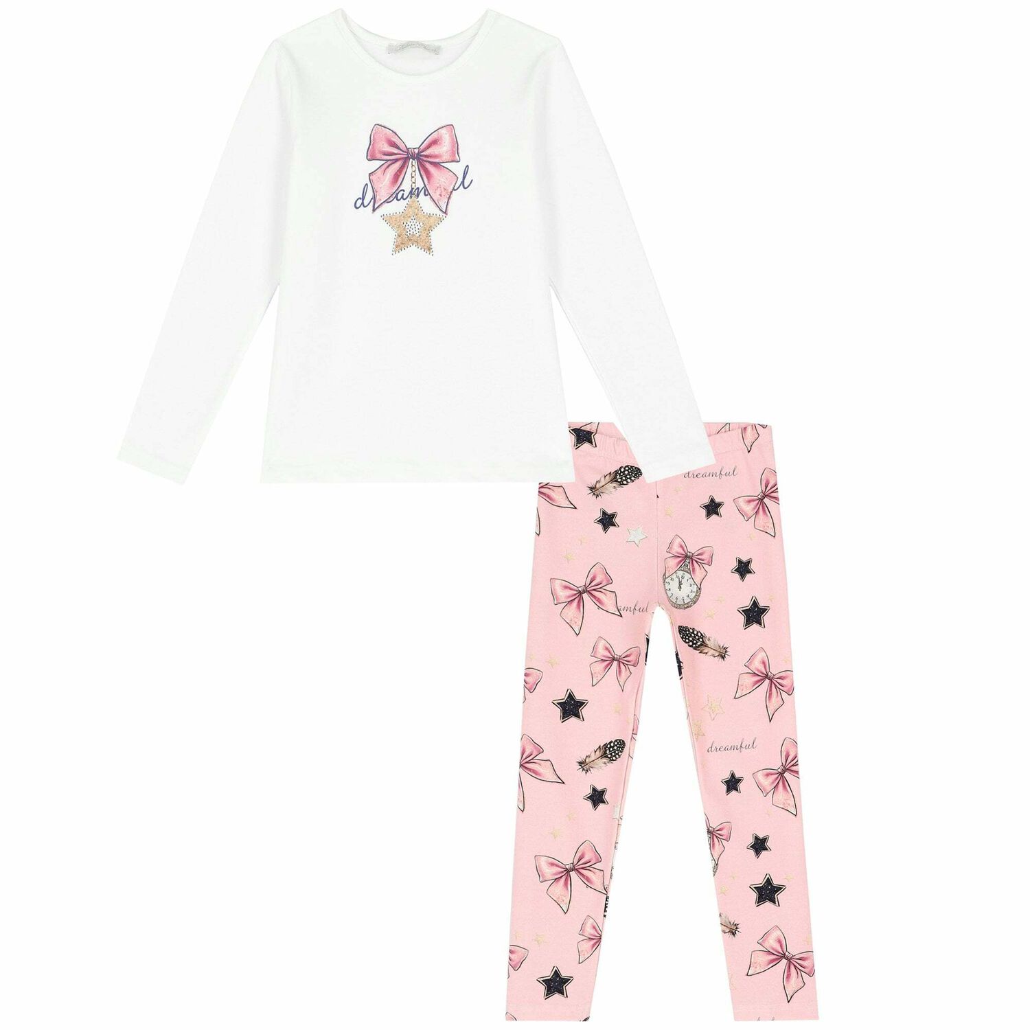 Girls White & Pink Bow Leggings Set, 1, hi-res image number null