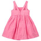 Girls Pink Flower Linen Dress, 1, hi-res