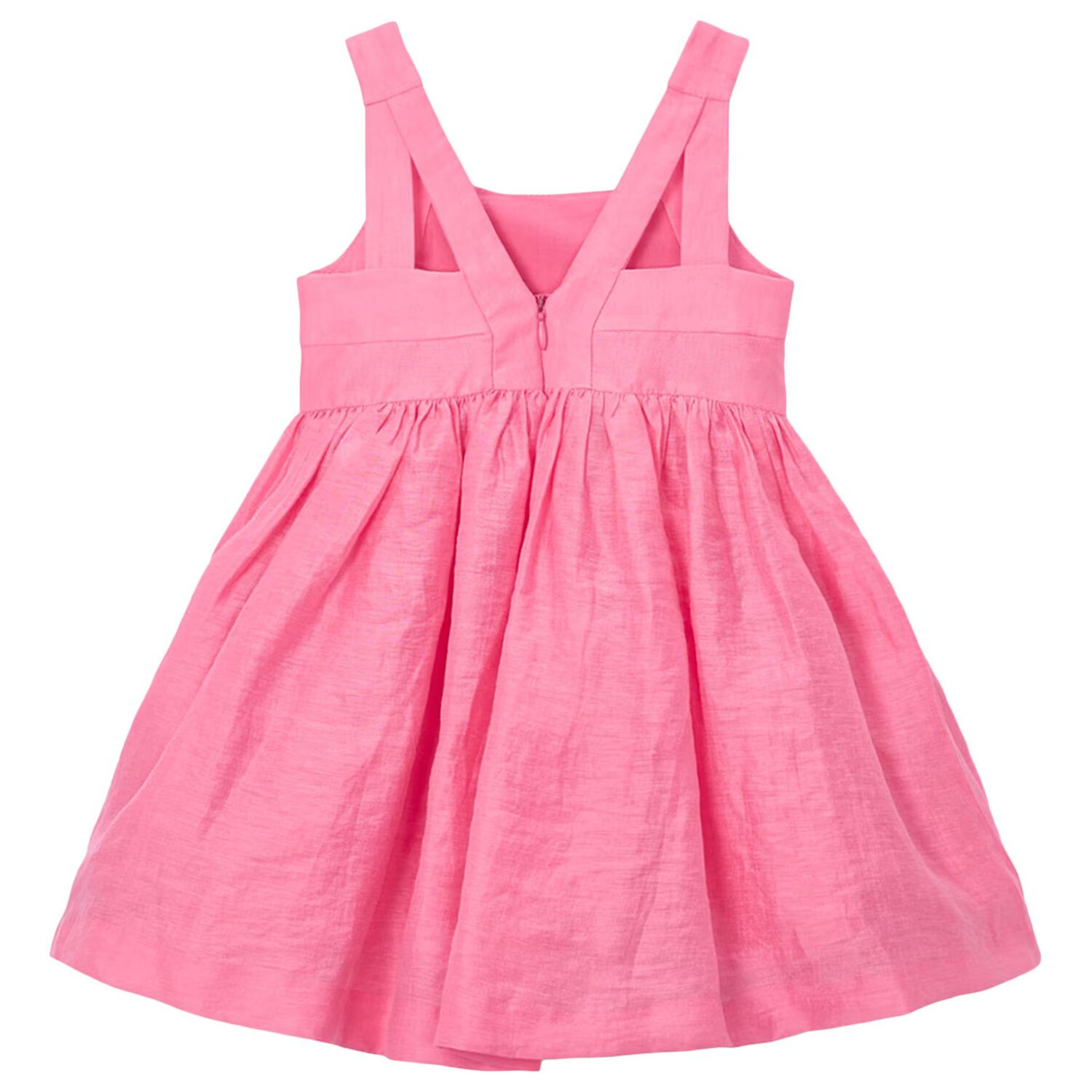 Girls Pink Flower Linen Dress, 1, hi-res