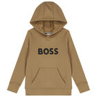 Boys Beige Logo Hooded Top, 1, hi-res