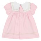 طقم فستان وردي وأبيض بشعار للبنات الصغيرات, 1, hi-res