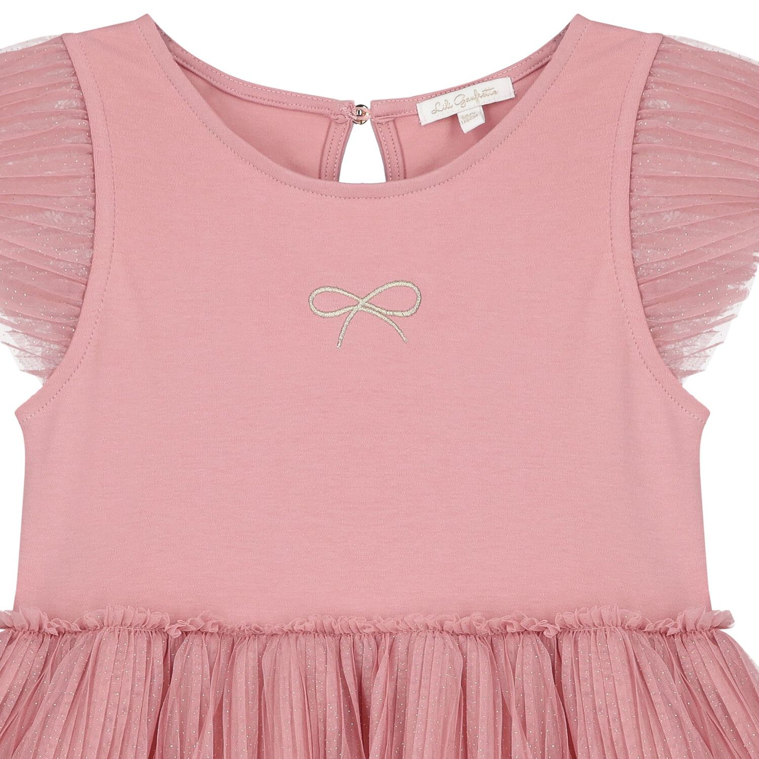 Girls Pink Bow Pleated Tulle Dress, 1, hi-res image number null