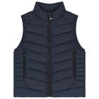 Boys Navy Blue Puffer Gilet, 1, hi-res