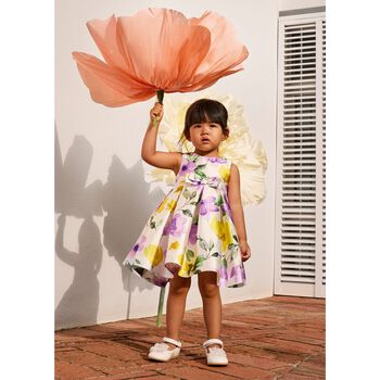 Younger Girls White Floral Satin Dress