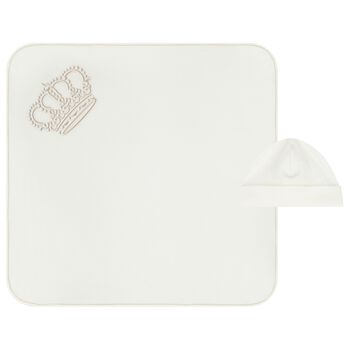 طقم بطانية و قبعة أولاد بشعار تاج باللون العاجي