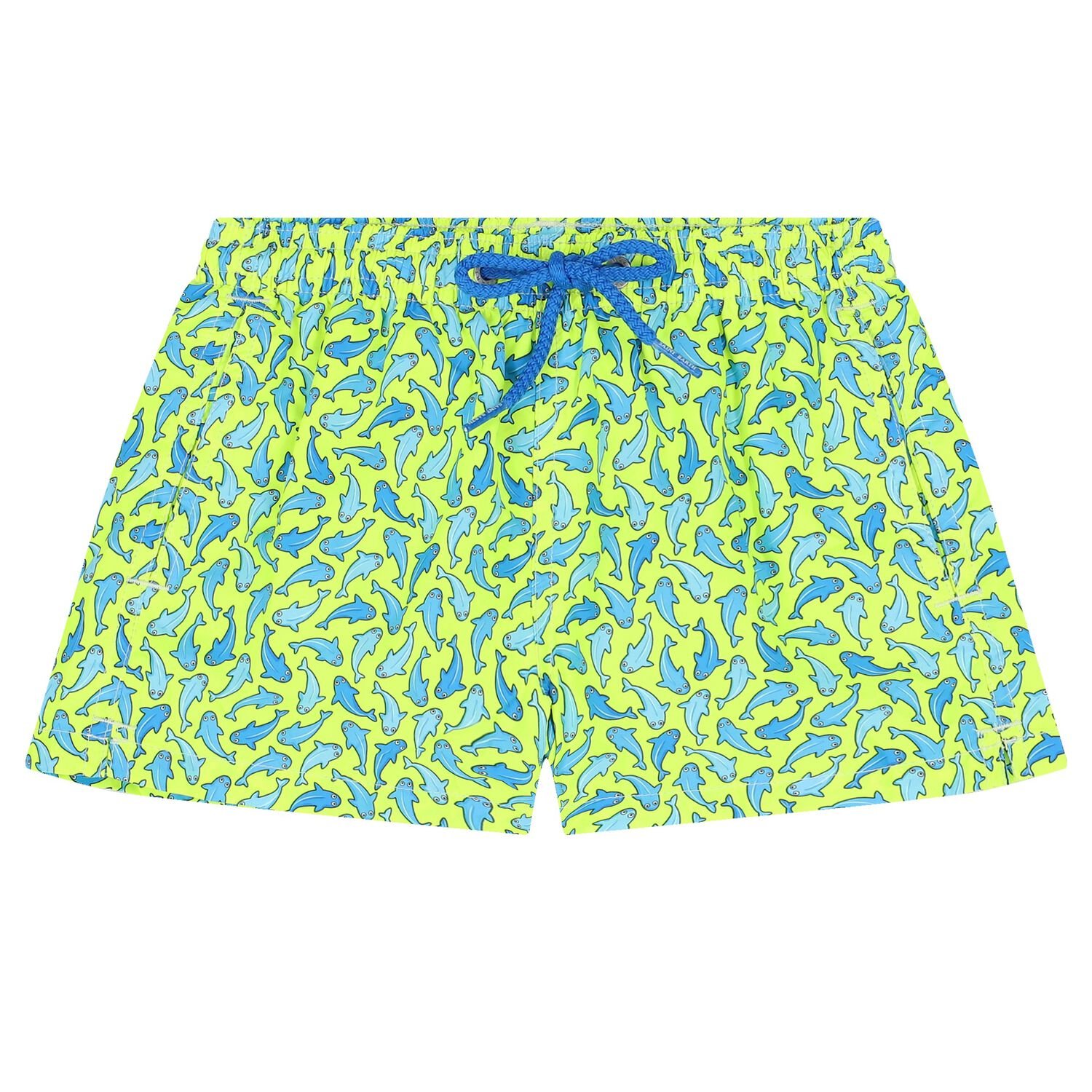 Boys Neon Yellow Sharks Swim Shorts, 1, hi-res