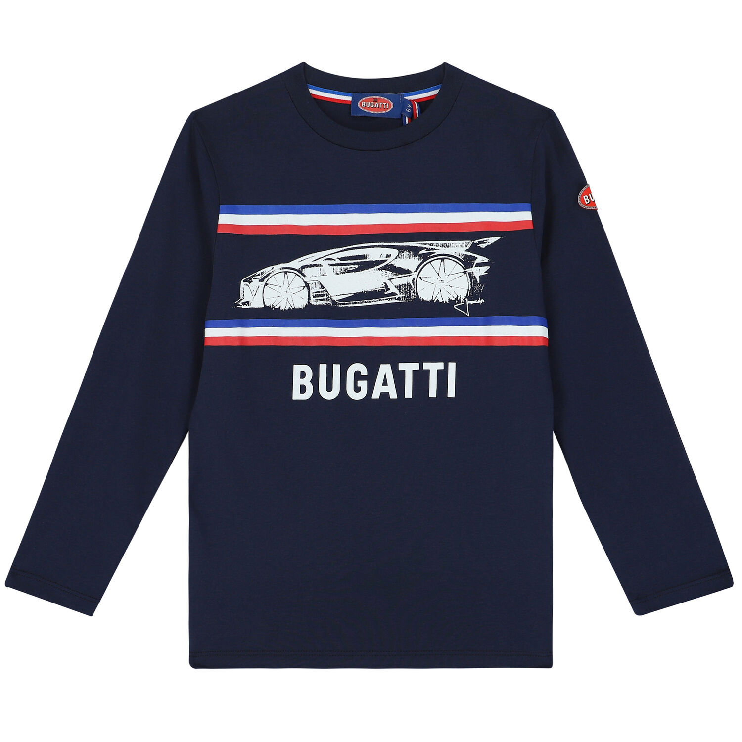 Boys Navy Logo Long Sleeve Top, 1, hi-res