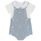Baby Boys Blue & White Dungaree Set, 1, hi-res