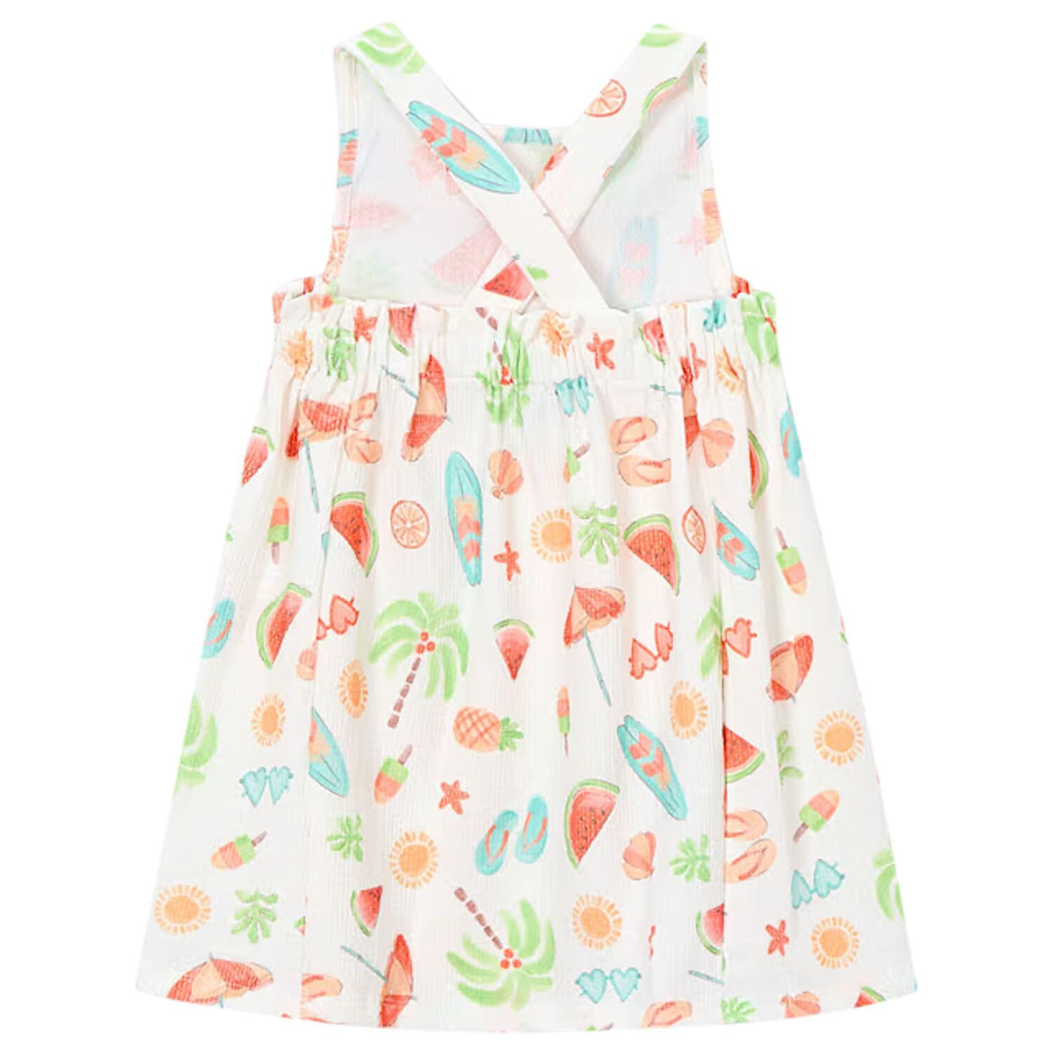 فستان للبنات مزين بطبعه فواكه باللون الابيض , 1, hi-res