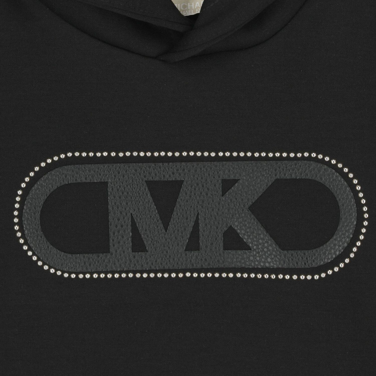 بلوزة بغطاء رأس وشعار باللون الأسود للبنات, 1, hi-res