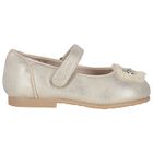 Younger Girls Gold Diamante Flower Shoes, 1, hi-res