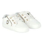 White & Gold Logo Baby Trainers, 1, hi-res