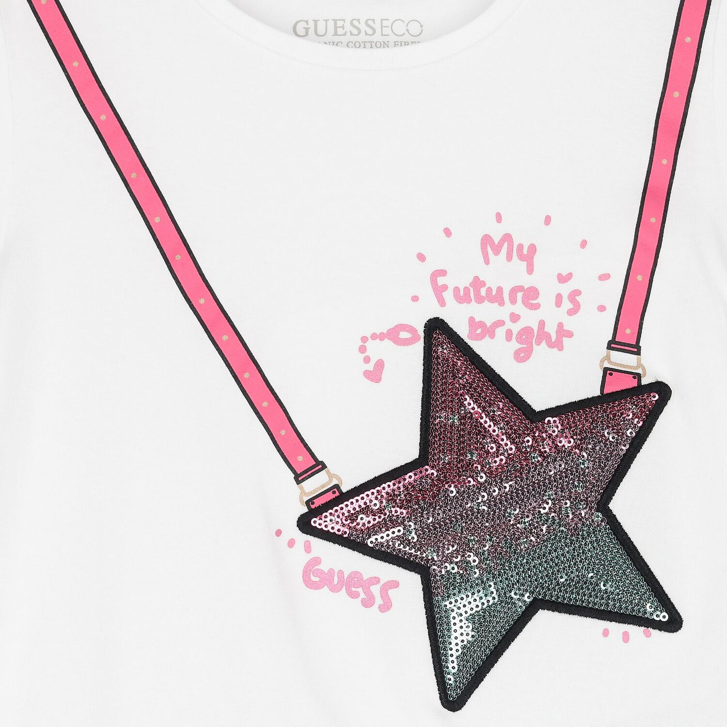 Girls White Star Bag T-Shirt, 1, hi-res