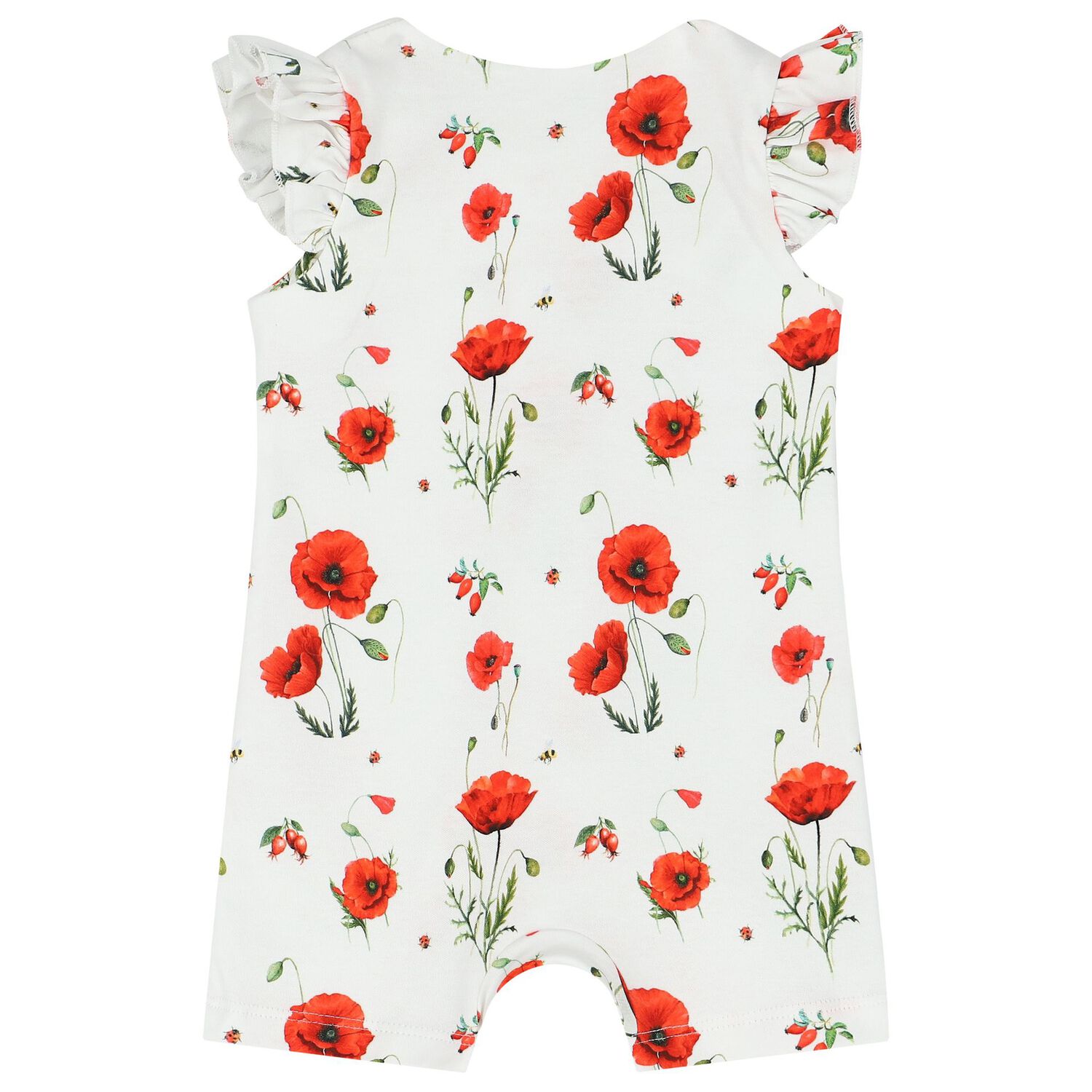 Baby Girls White & Red Poppies Romper, 1, hi-res