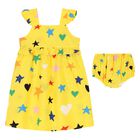 Younger Girls Yellow Cotton Star Print Dress Set, 1, hi-res