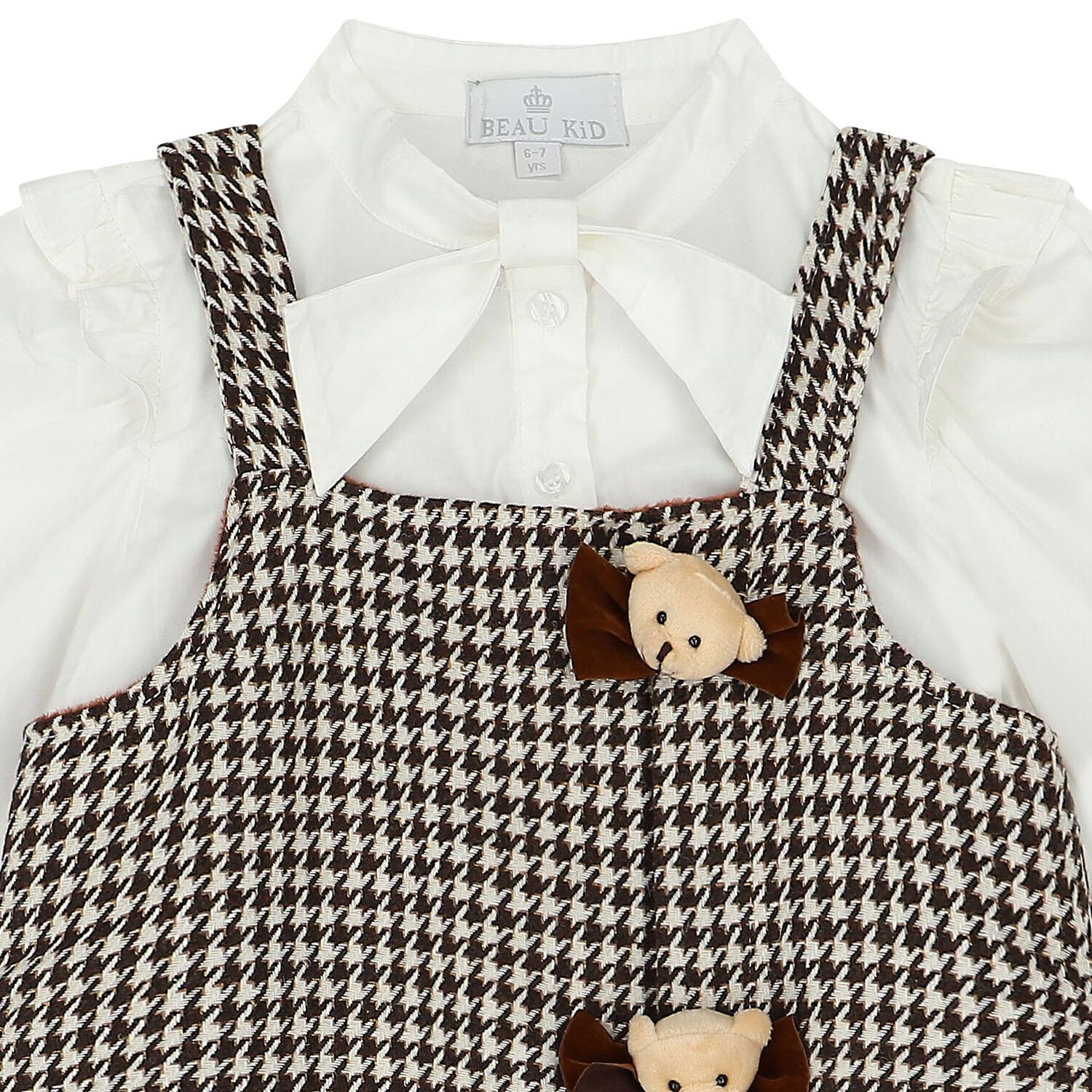 Girls Ivory & Brown Dress Set, 1, hi-res image number null